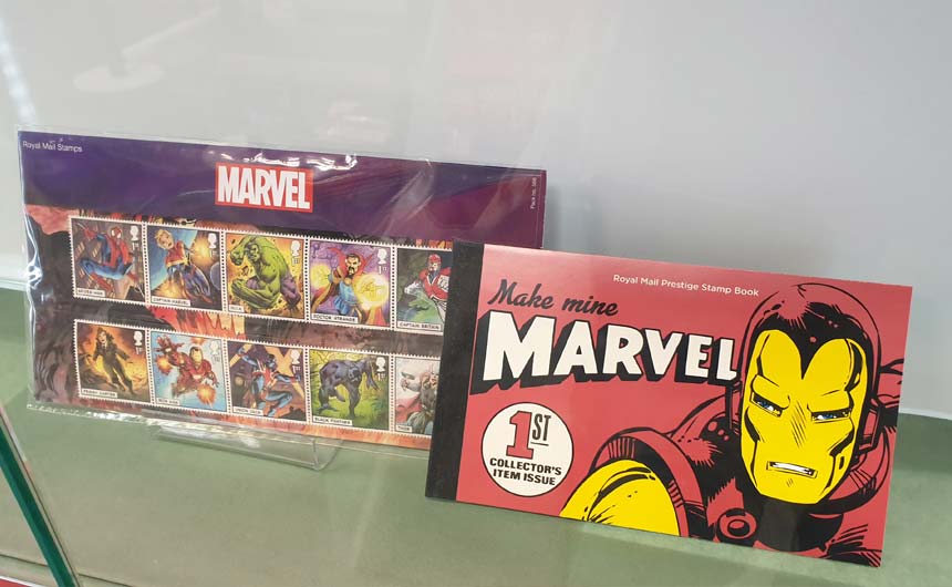 The recently issued Marvel Comics' stamp collection was on display in Ian's local Post Office.