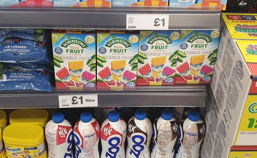 The Robinsons ice pops stood out well on shelf in Iceland.