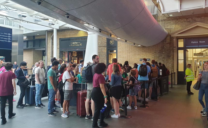 The Harry Potter Platform 9 3/4 shop at London's Kings Cross attracts the crowds.