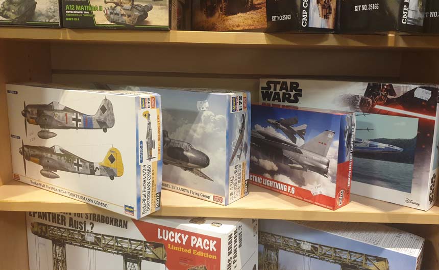 Star Wars and Harry Potter model kits featured in-store.