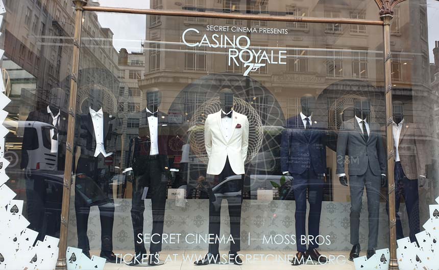 Moss Bros is promoting  range of James Bond 007 Casino Royale inspired suits.