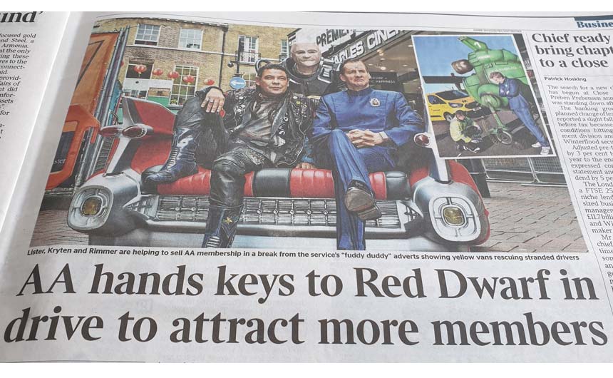 The AA's recent campaign inspired by Red Dwarf made The Times this week.