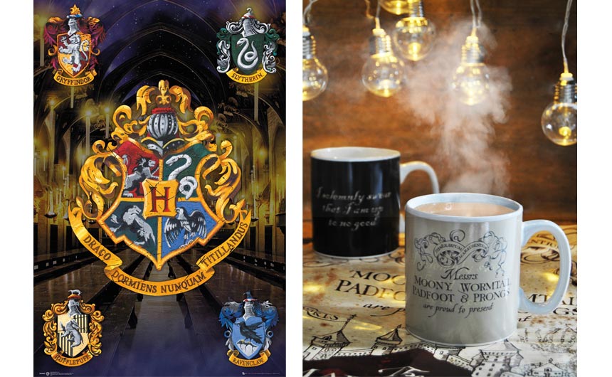 The House Crests from GB eye (left) is a consistently best selling range, while the Marauders Map Heat Changing Mug is Half Moon Bay's bestseller of all time across all licences.