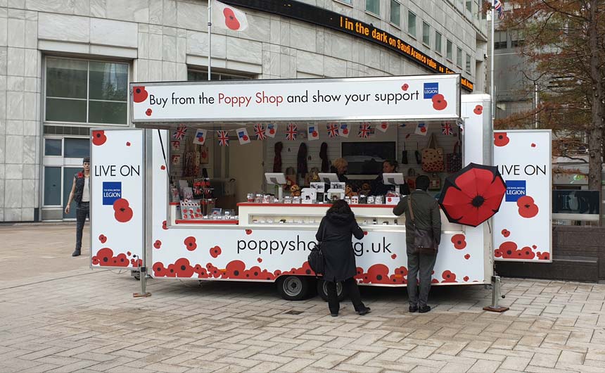 The Royal British Legion has opened a pop-up shop in Canary Wharf.