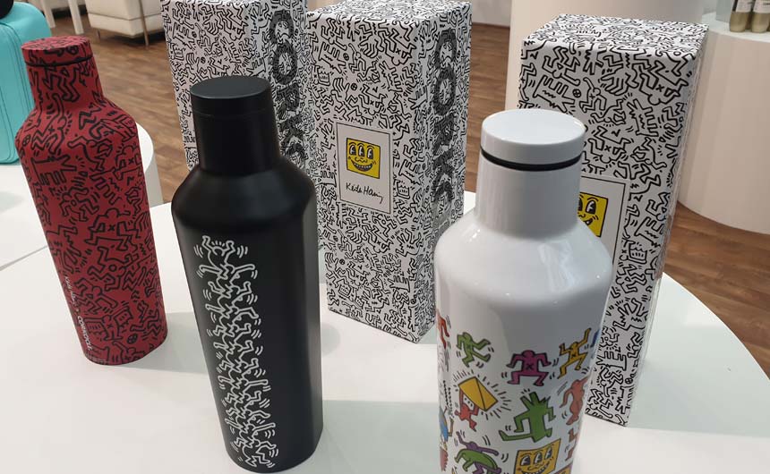 The art of Keith Haring featured on sustainable drinks bottles from Corkcicle.