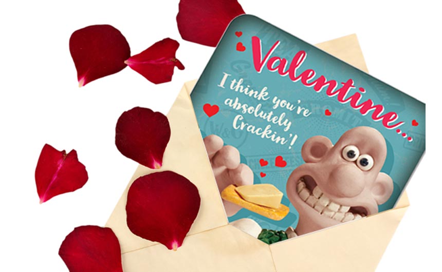 Wallace & Gromit are among the characters wishing you a happy Valentine's Day.