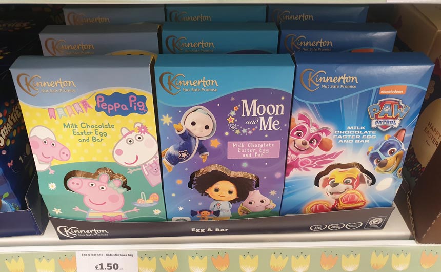 Kinnerton has a number of licensed Easter eggs including Peppa Pig, Moon and Me and PAW Patrol.