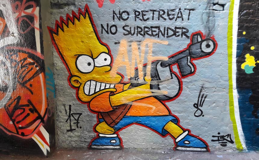 One of the character brands seen most often in street art is The Simpsons.