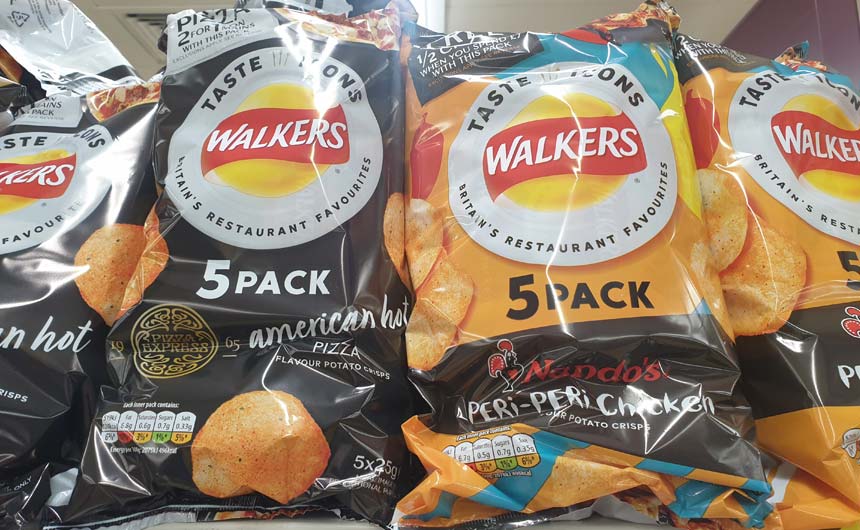 Walkers' new limited edition flavours are linked with restaurant brands, Nando's and Pizza Express.