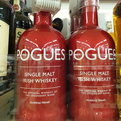 The Pogues' whiskey stood apart from other products on the shelf thanks to the vibrant bottle.