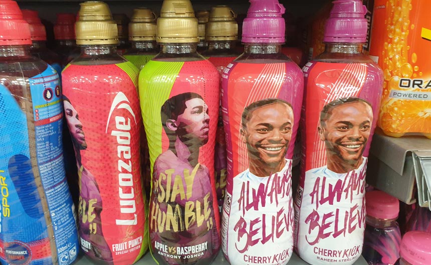 Lucozade has created special edition bottles featuring sports stars.