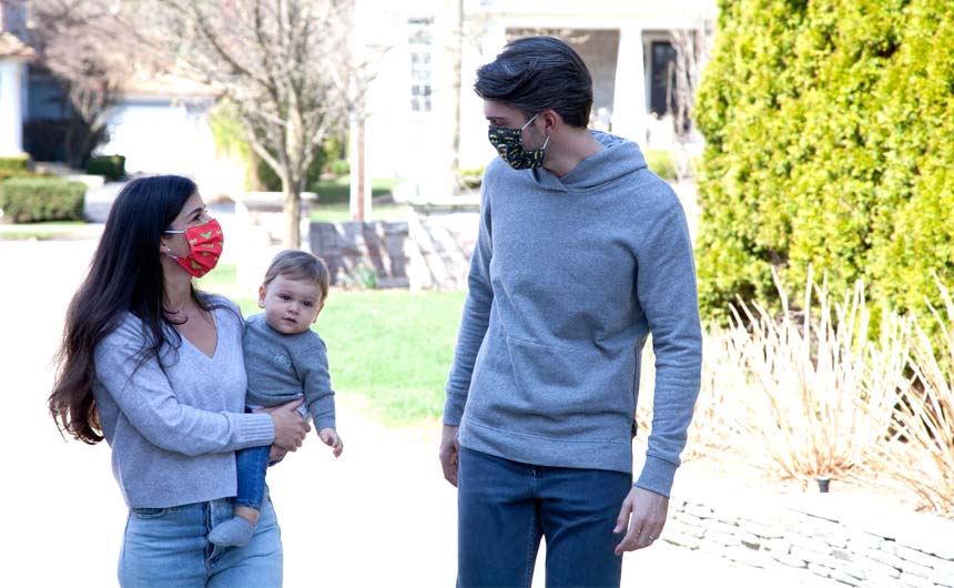 MaskClub founder Trevor George, with his wife Morgan and their son, Hudson.