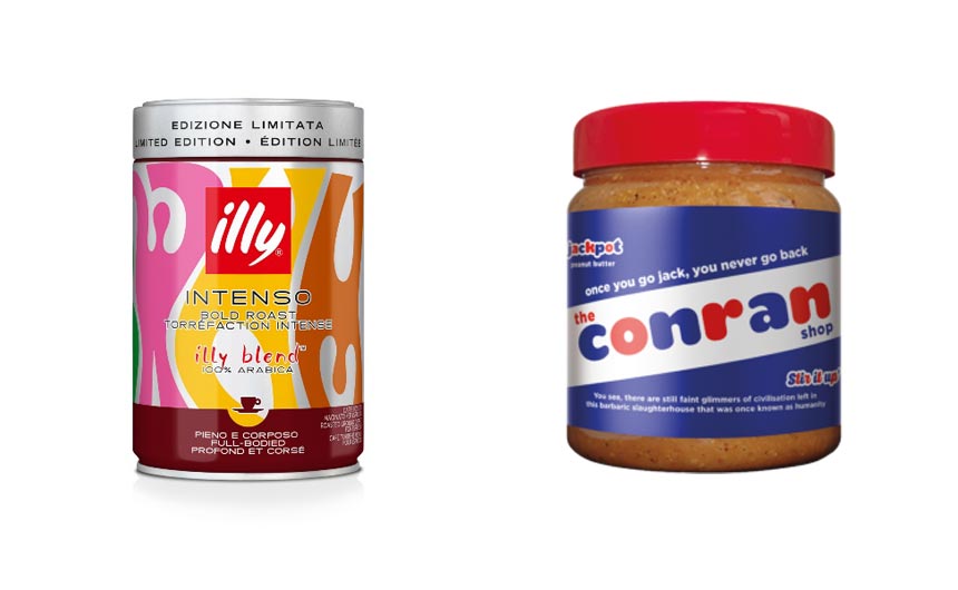 The Illy coffee brand is working with Italian illustrator, Olimpia Zagnoli, while Jackpot peanut butter has teamed with The Conran Store.