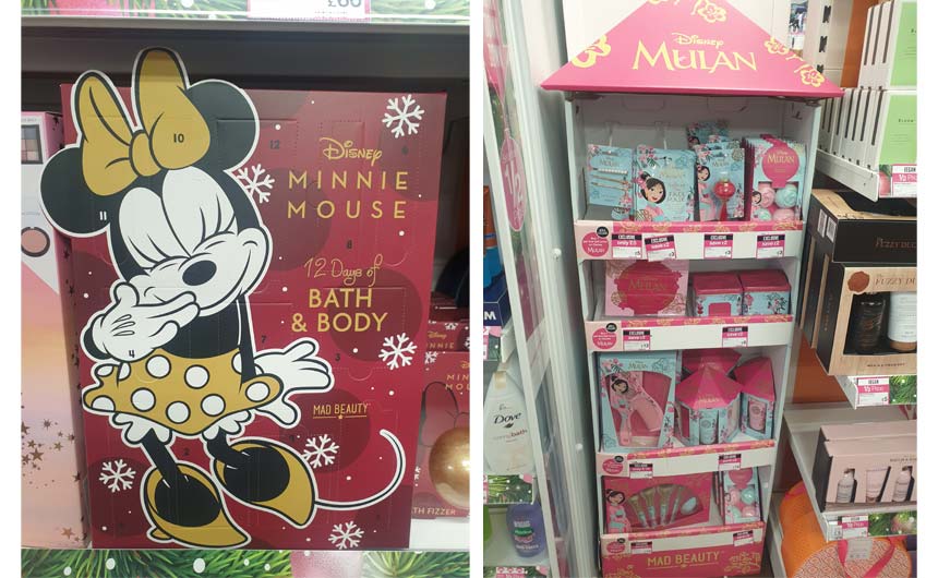 Minnie Mouse and Mulan ranges from Mad Beauty have prominent displays in Superdrug.