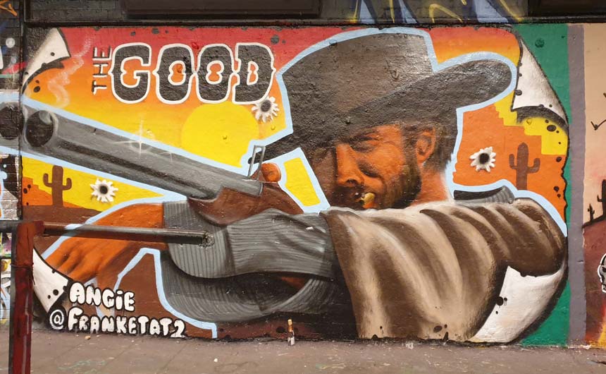 Clint Eastwood is currently rubbing shoulders with the likes of Elmo and Daffy Duck at Leake Street Arches.