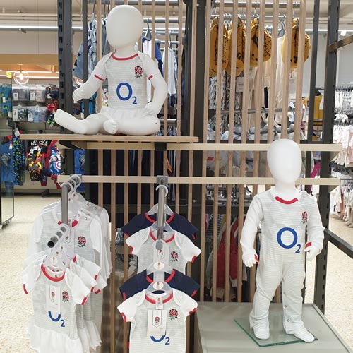The England Rugby baby and toddlerwear range was prominently displayed.