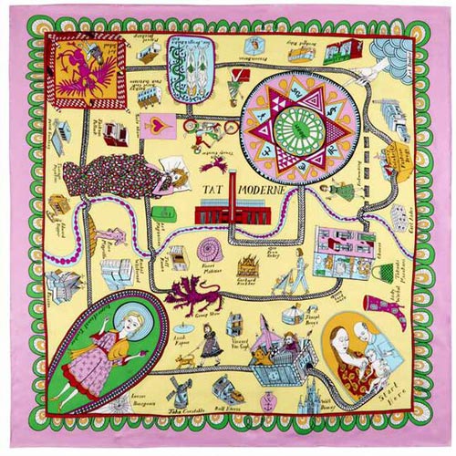 The Grayson Perry product range includes a silk square with Tate Modern at the centre of the design.