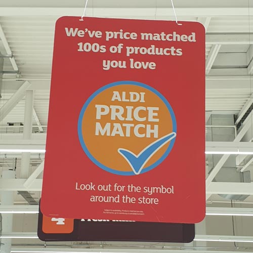 Sainsbury's is promoting its Price Match scheme matching Aldi's prices.