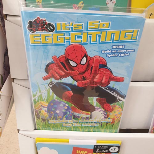 Spider-Man has been leaping his way onto Easter cards in Tesco.