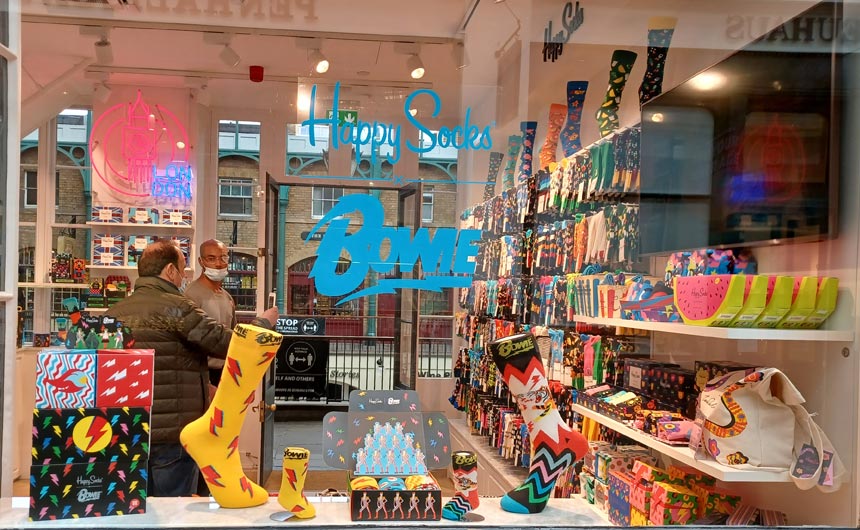 The new David Bowie collection had taken over the Happy Socks window.