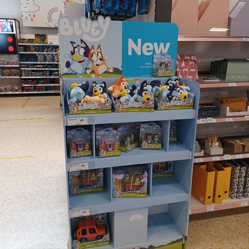 A Bluey FSDU was spotted in the toy aisle at Sainsbury's giving it good visibility.