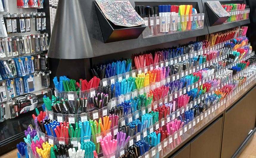 WH Smith created a stand out feature in-store with a colourful selection of loose pens.