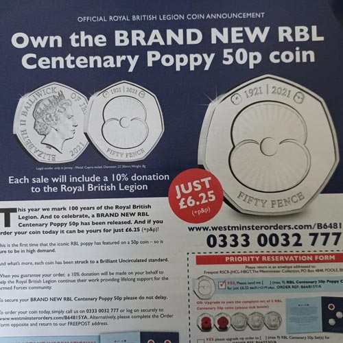 The Royal British Legion 50p is part of a set from The Westminster Collection.