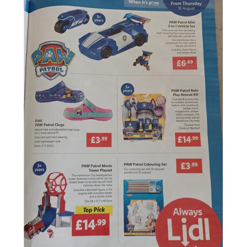 Lidl is backing the new PAW Patrol movie in its weekly promotions magazine.