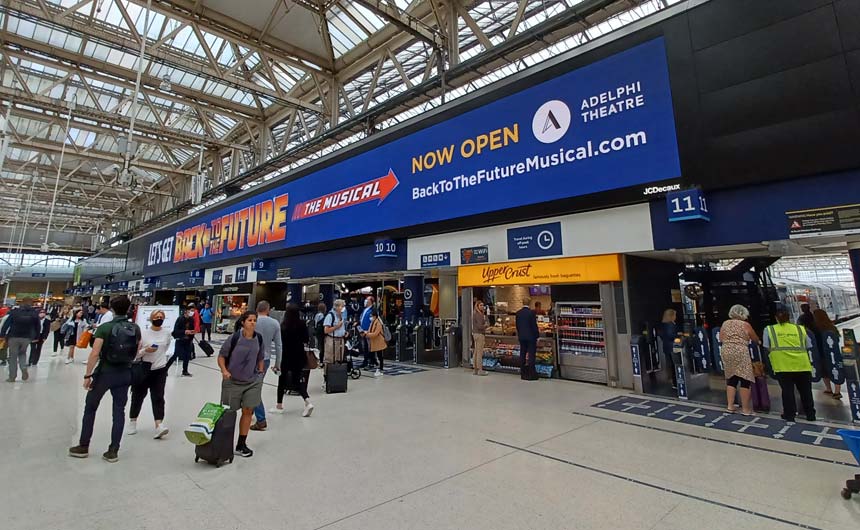 The arrival of the Back to the Future stage show was heralded at Waterloo station.