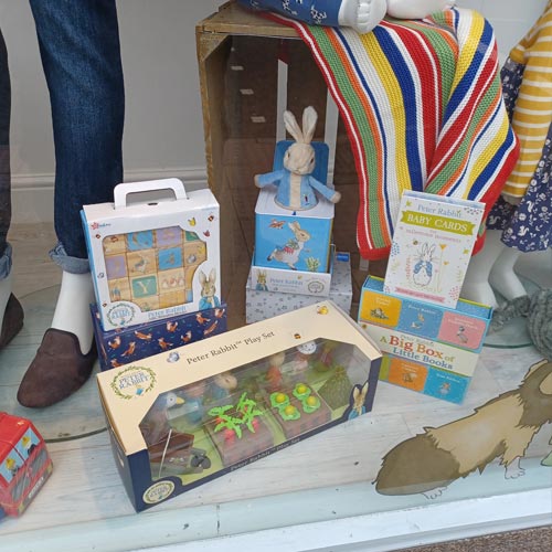 JoJo Maman Bébé had created an animal themed window display including Spot and Peter Rabbit.