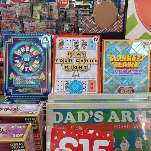 A range of board games inspired by classic TV game shows was a key fixture in The Works.