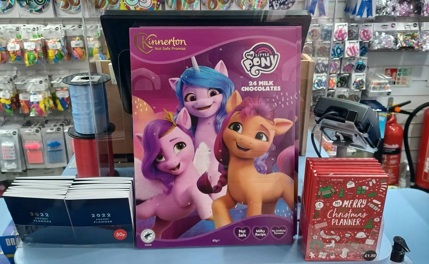 Kinnerton's My Little Pony chocolate advent calendar was featured in a prominent position in the Card Factory.