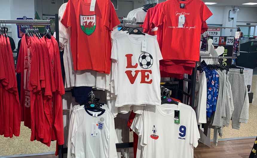 Asda has dedicated significant space to World Cup merchandise.